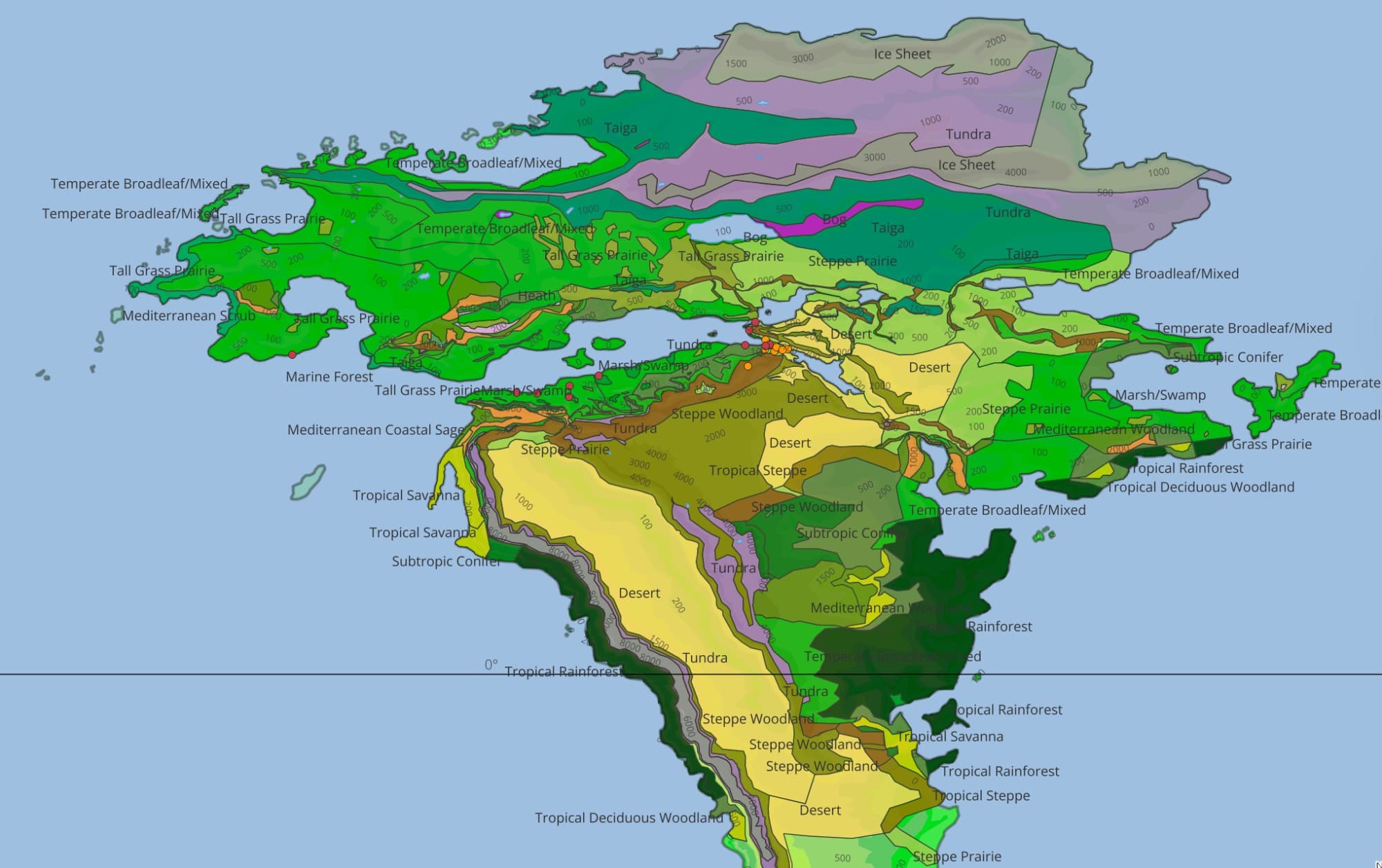 Biome placement map with labeled vegetation zones